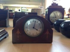 Edwardian Mahogany Cased Mantle Clock, Silvered Dial With Arabic Numerals.