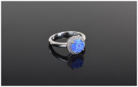 A Good Quality Silver Set Opal and Stone Set Cluster Ring. Fully Hallmarked.