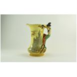 Burleigh Hand Painted 1930's ' Pied Piper ' Jug with Figural Handle and Vibrant Colours of Yellow,