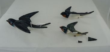 Beswick Trio of Flying Bird Figures ' Swallows ' Model Num 757. Large 757-1, Height 7.