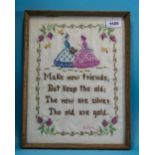 Framed Sampler Depicting 2 Figures And Text 'Make New Friends But Keep The Old,