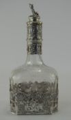 A Very Fine German - Late 19th Century Silver Mounted and Applied Etched Glass Decanter.