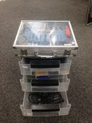 3 Drawer Plastic Cabinet Containing A Small collection Of Craft Tools to Include A Soldering Iron,