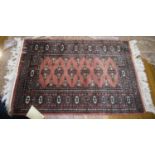 Prayer Rug From Pakistan, Made Of Bomull In Salmon Red Geometric Pattern,