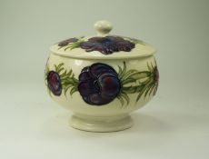 Moorcroft Lidded Bowl ' Anemone ' on Cream Ground. Label to Base Reads - Potters To Late Queen Mary.