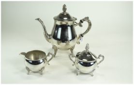 Silver Plated Three Piece Tea Set, Comprising Teapot,