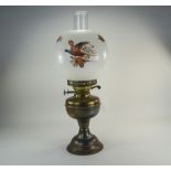 Early To Mid 20thC Brass Oil Lamp With Milk Glass Shade And Game Bird Decoration,