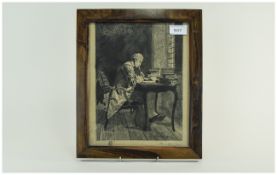 Framed Signed Engraving Depicting An Aristocrat At Study,