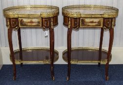 A French 19th Century Style - Pair of Shaped Marble Topped and Inlaid Bedroom Side Tables with