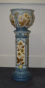 Burmantofts Faience Jardiniere and Stand. c.1880. Painted In Pale Enamel Colours on a Cream Ground.