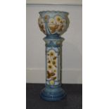 Burmantofts Faience Jardiniere and Stand. c.1880. Painted In Pale Enamel Colours on a Cream Ground.