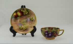 Royal Worcester Fine Hand Painted Miniature Cup and Saucer Wonderful Colours and High Quality '