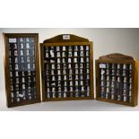 3 Oak Glazed Wall Displays Containing Approx 158 Porcelain Souvenir Thimbles