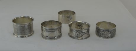 Antique Silver Napkin Holders ( 5 ) In Total. All Fully Hallmarked, London, Chester and Birmingham.