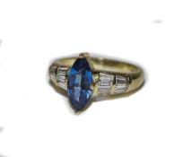 18ct Gold Sapphire And Diamond Ring Central Marquis Cut Sapphire Between Tapered Baguette Cut