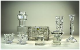 Collection Of Clear Glass Comprising 5 Candle Holder, Bohemian Trough Vase,