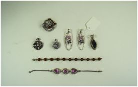 A Collection of Vintage Silver and Stone Set Jewellery, All Fully Hallmarked.