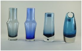 Studio Glass, 2 Blue Murano Style Vases, Height Approx 8.