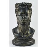 A 20th Century Heavy and Painted Stone - Like Bust of a Young Woman with Strong Features and