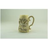 A Very Fine Late 19th / Early 20th Century Carved Ivory Mug Carved and Decorated In High Relief