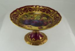 Royal Worcester Richard Sebright 'Fruit' Comport, the shallow dish hand painted, showing plums,