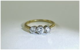 18ct Yellow Gold and Platinum Set 3 Stone Diamond Ring. Fully Hallmarked. Diamond Est Weight 1ct.