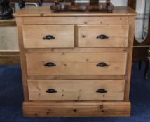 Early 20thC Pitch Pine Chest Of Drawers, 2 Short Over 2 Long, Height 41 Inches, 43x19.