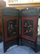 Early to Mid 20thC Two Sectional Folding Fire Screen, Decorated In The Chinoiserie Style,