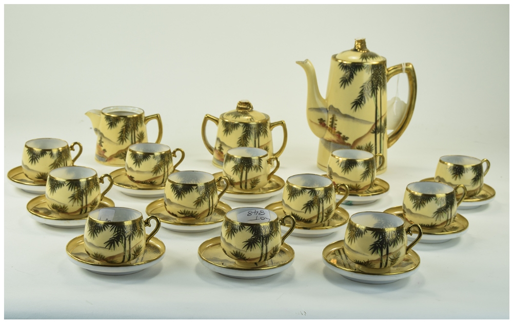 Japanese Eggshell Pottery Coffee Set Comprising 12 Cups & Saucers,