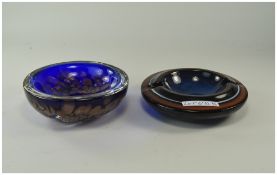 2 Ashtrays To Include A Murano Style Blue With Gold Flash Pebbles And A Pottery Italian