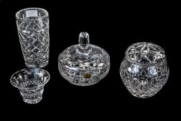 A Collection of Cut Glass Items ( 4 ) In Total. Includes 1/ Waterford Cut Crystal Small Bowl.