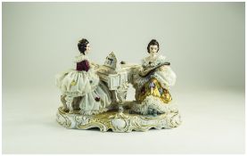 Muller and Volkstedt Dresden Hand Painted and Fine Early 20th Century Lace and Porcelain Group