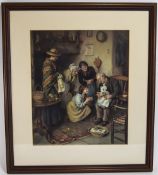 Early 20th Century Pears Colour Print, Interior Scene Happy Days with Grand Father,