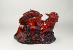 Royal Doulton Flambe Dragon, classic glossy rich red glaze with black markings,