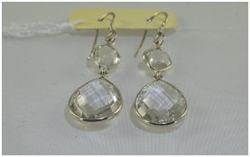 Pair of Clear Natural Rock Crystal Drop Earrings,