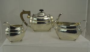 Edwardian 3 Piece Silver Tea Service with Ribbed Body and Ball Feet. Hallmark Birmingham 1902.