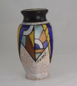 Antoine Dubois Belgian Art Deco Vase Bright Geometric Design, Full Marks To Base,