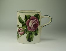 Wemyss Large ' Cabbage Roses ' Pattern Tankard. Signed Wemyss to Underside. 5.75 Inches High.