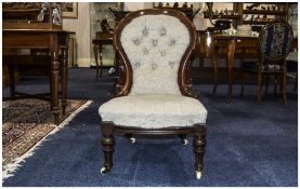 Ladies Victorian Spoon Back Bedroom Chair, Button Back,