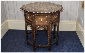 Late 19thC Anglo Indian Occasional Table, Detachable Octagonal Top With Mother Of Pearl Inlay,