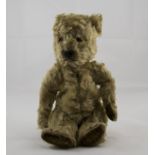 A 1920's / 1930's Mohair Teddy Bear, Straw Filled, Glass Eyes, Black Stitched Nose and Mouth.