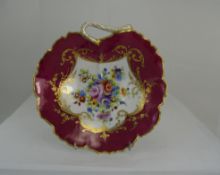 19thC French Paris Porcelain Strawberry Dish With Painted Vignette Depicting Roses,