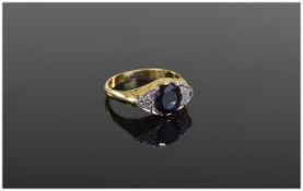 Art Deco 18ct Gold Set Sapphire and Diamond Ring.