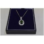 A Fine 9ct Gold Set Russian Diopside and Diamond Pendant - Drop - Cluster with Attached 9ct Gold