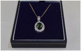 A Fine 9ct Gold Set Russian Diopside and Diamond Pendant - Drop - Cluster with Attached 9ct Gold