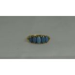 Antique 9ct Gold Set - Ladies 5 Stone Turquoise Dress Ring. Hallmark Rubbed. 4.6 gram.