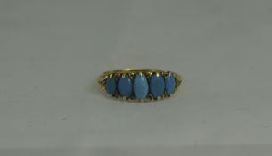 Antique 9ct Gold Set - Ladies 5 Stone Turquoise Dress Ring. Hallmark Rubbed. 4.6 gram.