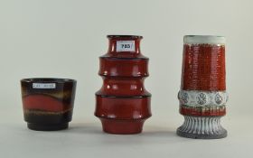 3 West German Vases, Mostly Reds,