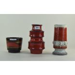 3 West German Vases, Mostly Reds,