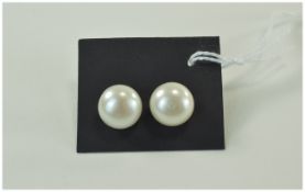 Large White Fresh Water Pearl 18ct Gold Stud Earrings, 12-13mm,